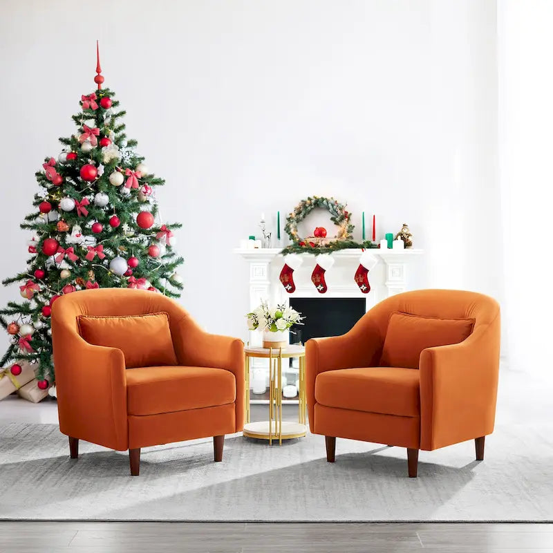 Set di 2 Poltrone Accent, in Velluto a Botte con Gambe in Legno Massello 28,34W