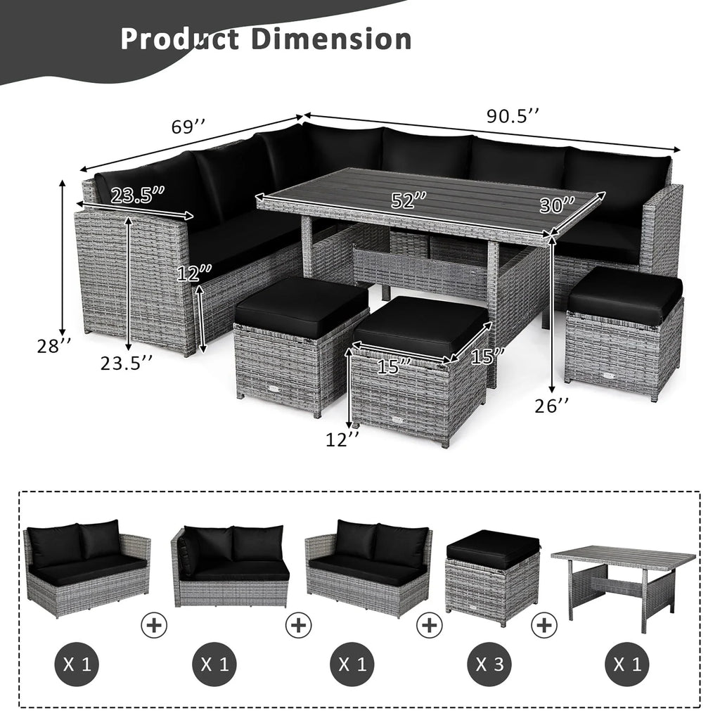 Costway Set da pranzo da 7 pezzi in rattan per esterni Divano componibile ottomano - Vedi dettagli