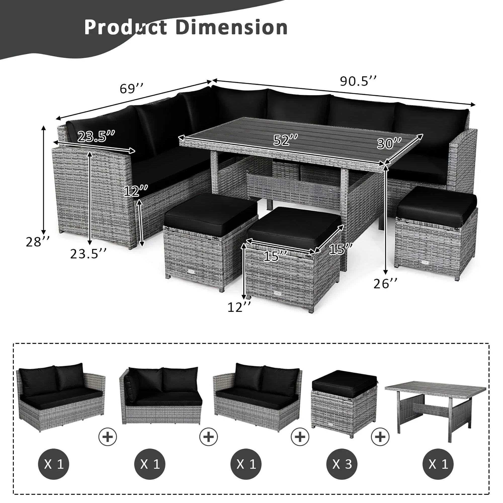Costway Set da pranzo da 7 pezzi in rattan per esterni Divano componibile ottomano - Vedi dettagli