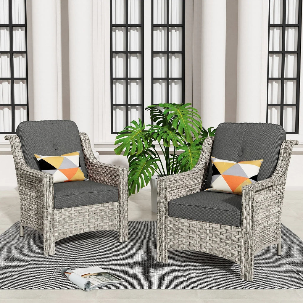 HOOOWOOO, Set di 2 Sedie da Esterno in Rattan Intrecciato con Schienale Alto