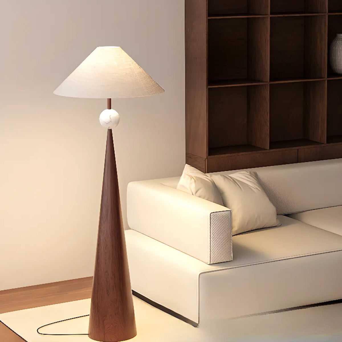 Lampadaire conique contemporain en métal avec abat-jour en tissu