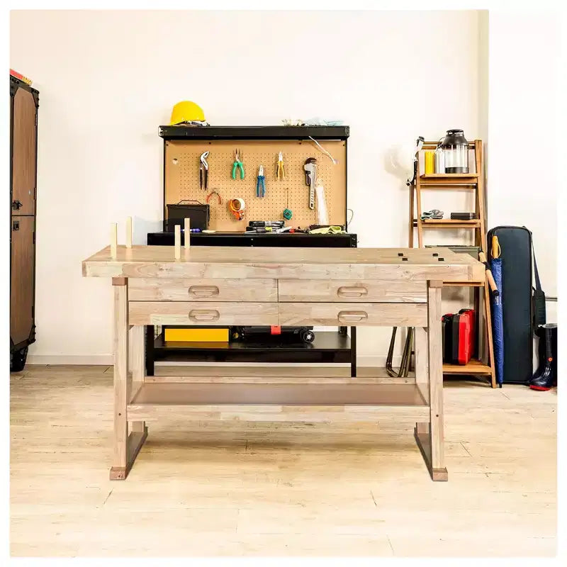 Olympia Tools Banco da Lavoro in Legno di Gomma, 4 Cassetti, Capacità di Carico 204 kg