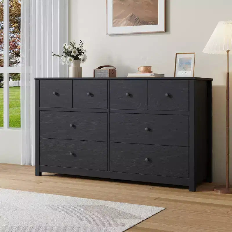 Cassettiera Moderna a 8 Cassetti per Camera da Letto, Ampio Comò in Legno con Contenitore Profondo, Mobile Organizzatore Autoportante per Soggiorno