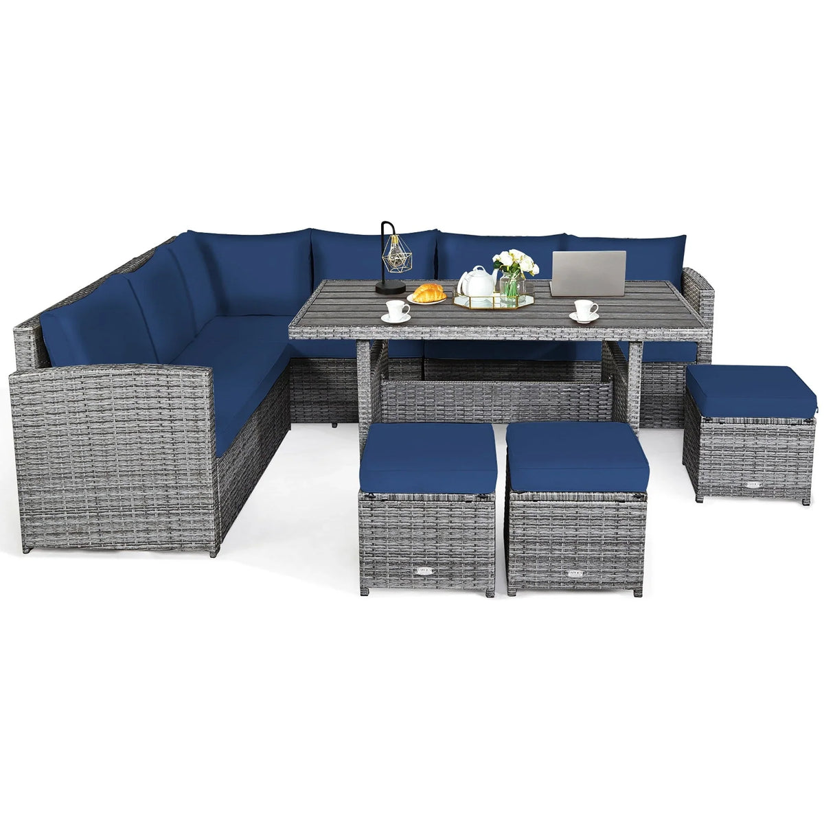 Costway Set da pranzo da 7 pezzi in rattan per esterni Divano componibile ottomano - Vedi dettagli