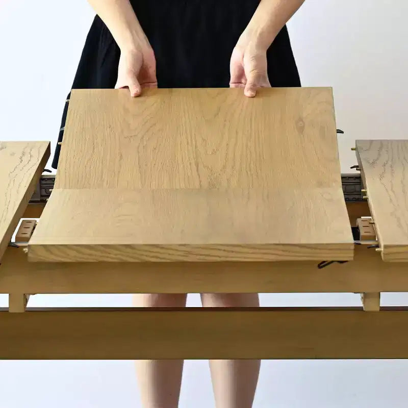 Set da pranzo 9 pezzi per 8 persone, tavolo allungabile con base a cavalletto e sedie imbottite con gambe in legno massello-Panipeachy