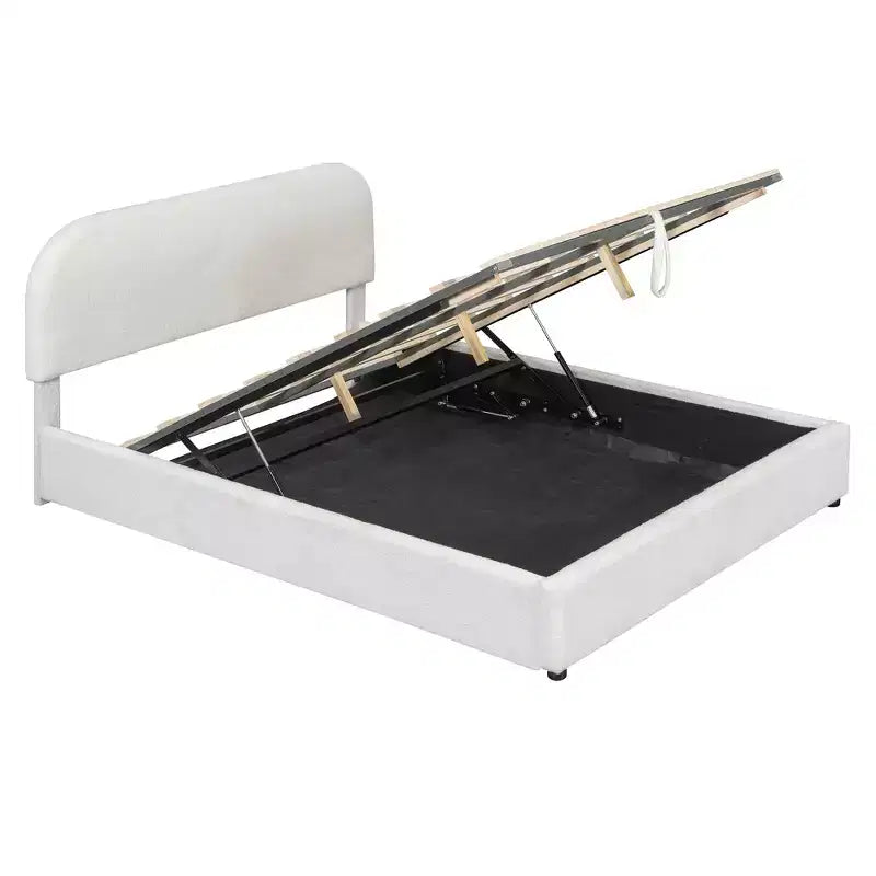Letto imbottito queen size con contenitore sollevabile - Bianco