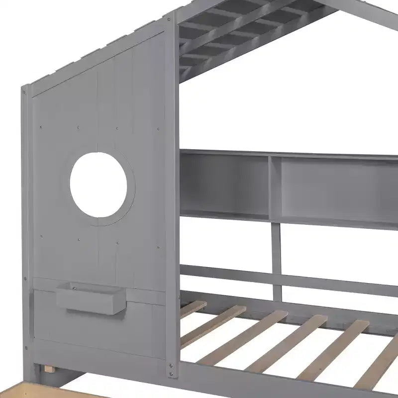 Letto a casetta in legno per bambini, piazza singola/matrimoniale, con 2 cassetti e ripiano portaoggetti - ModernLuxe