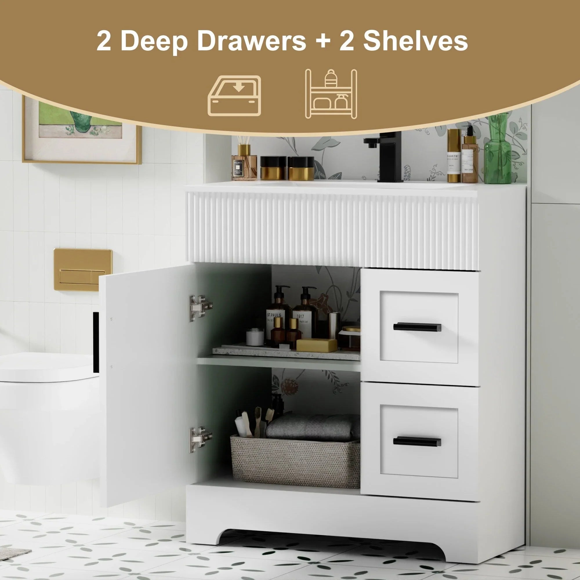 Mobile bagno 30/36/48 Wavy Line con lavabo e rubinetto