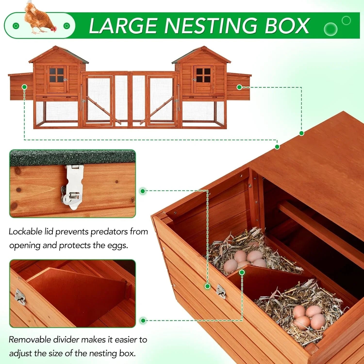 AECOJOY Pollaio Grande in Legno da 365 cm con Recinto e Conigliera