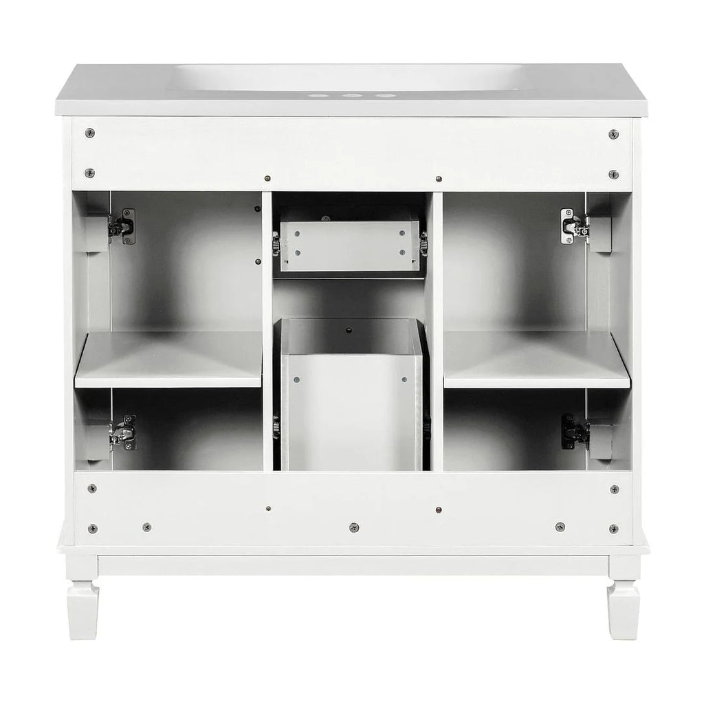 Mobile Bagno Moderno da 90cm con Lavabo Integrato e Specchiera, 2 Ante e 2 Cassetti