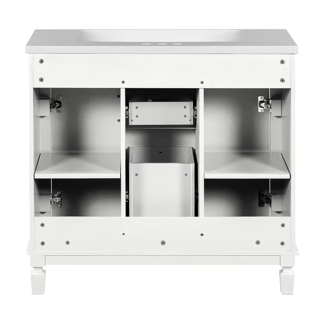 Mobile Bagno Moderno da 90cm con Lavabo Integrato e Specchiera, 2 Ante e 2 Cassetti