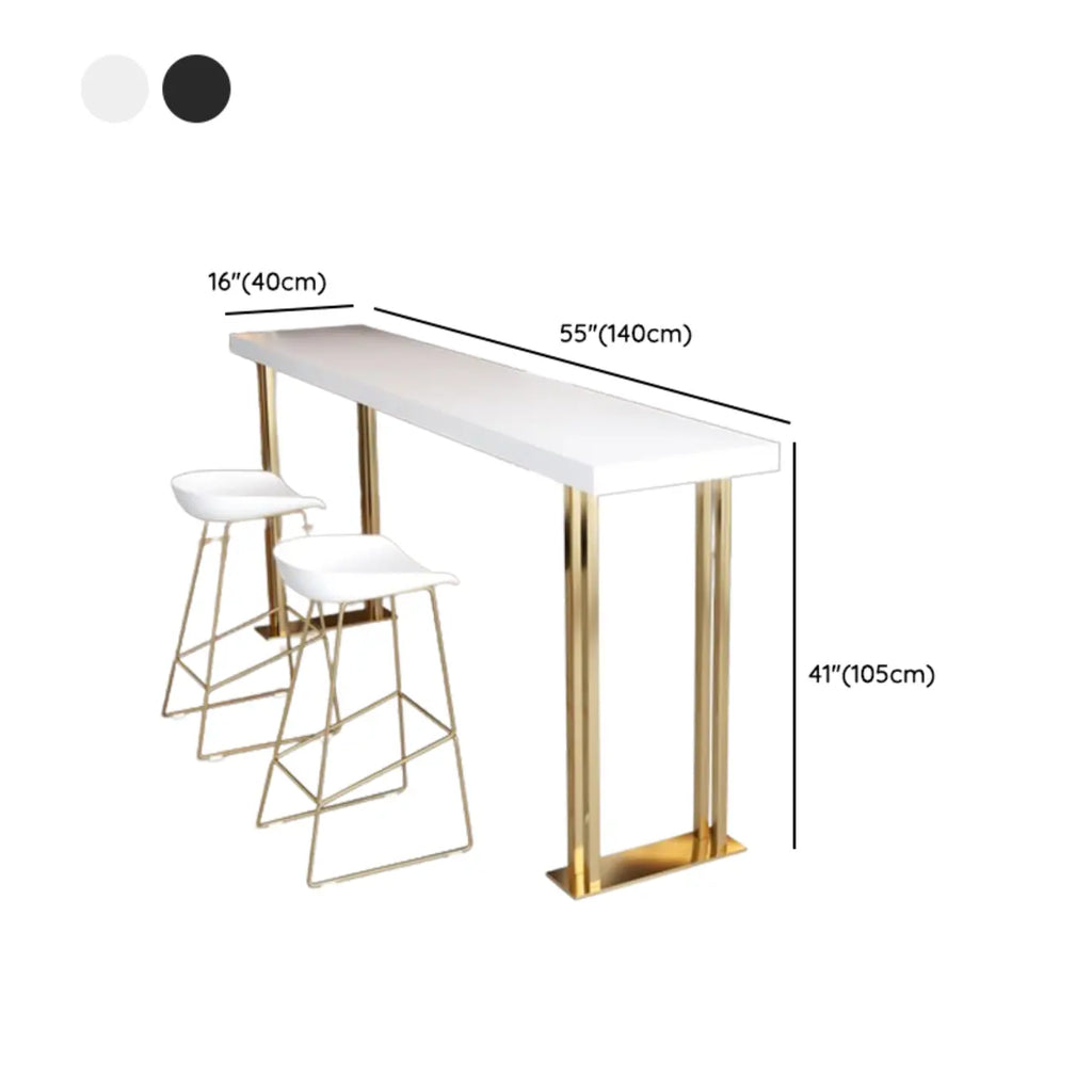 Tavolo da bar rettangolare di lusso in legno con base a slitta dorata per sala da pranzo