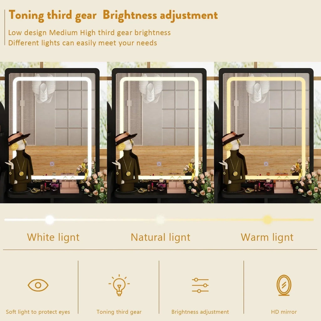 Tavolo da Trucco con Luci a LED, Specchio e Sgabello