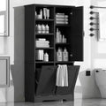 Mobiletto da bagno con ante e cassetti, cesto portabiancheria a ribalta, diversi vani portaoggetti, stile autoportante