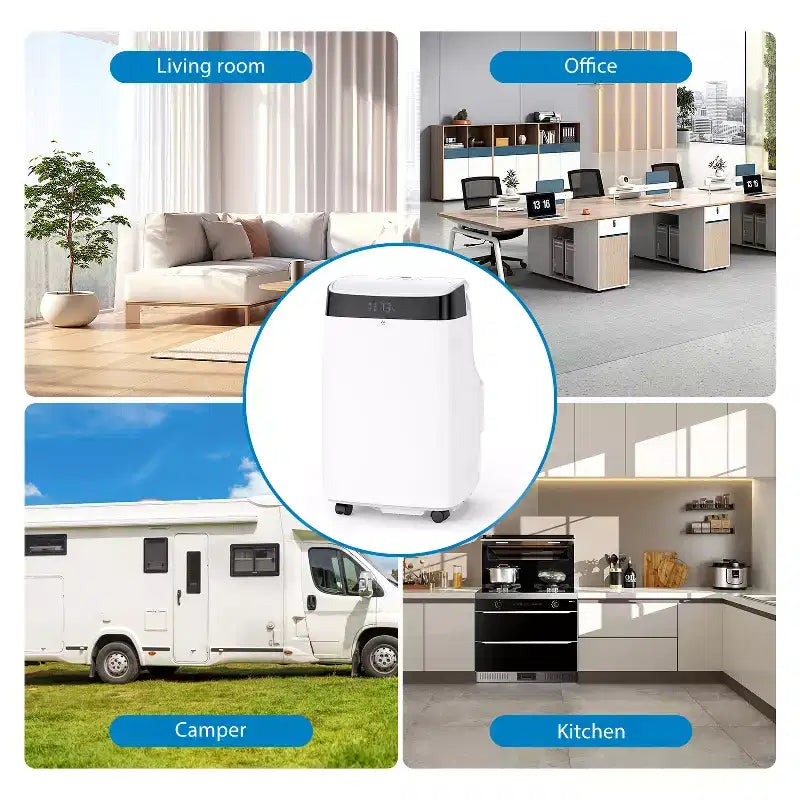 Condizionatore portatile da 10000 BTU, climatizzatore domestico con telecomando per ambienti fino a 42 mq, funzioni 3-in-1/timer 24 ore/ruote piroettanti