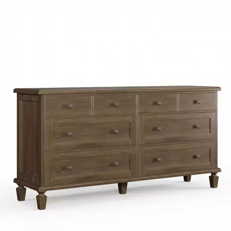 Comò a 8 cassetti per camera da letto, mobile TV vintage da 150 cm con maniglie intagliate e gambe affusolate, cassettiera in legno con grande capacità di archiviazione