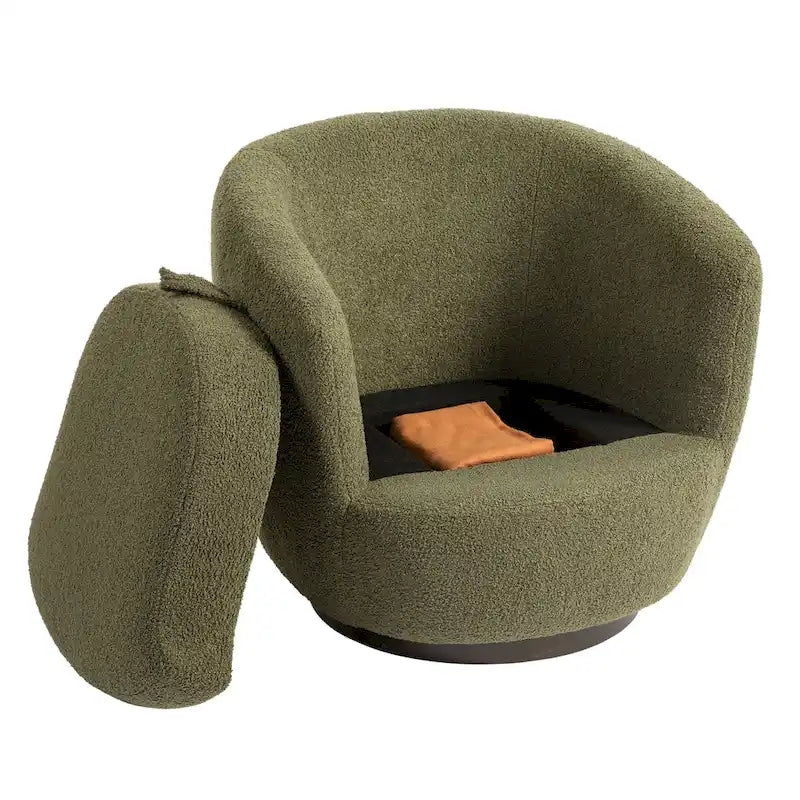 Poltrona Girevole Imbottita a Botte con Contenitore, Sedia Moderna da Salotto per Camera da Letto/Ufficio/Zone Lettura