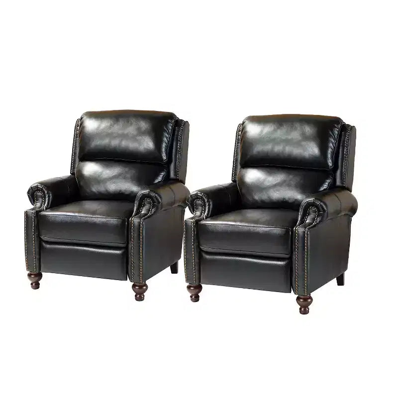 Ensemble de 2 fauteuils inclinables modernes en cuir véritable Elisabete avec garniture cloutée vintage pour salon et chambre à coucher | ART OF LIVING DESIGNS