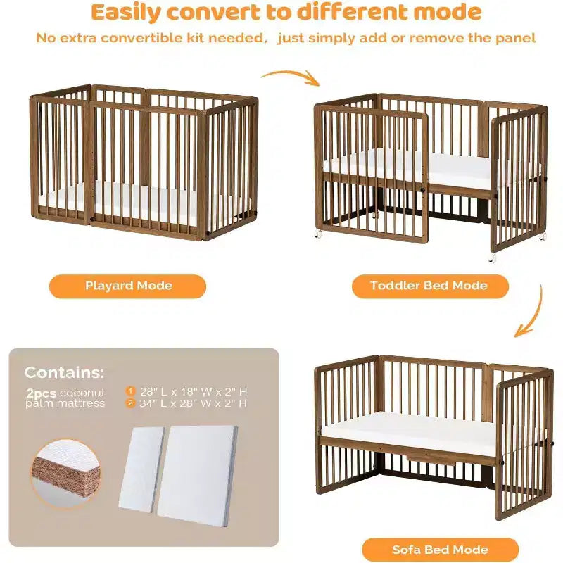 Culla convertibile JOYMOR 8 in 1, include 2 materassi, si trasforma in culla, culla media, culla a grandezza naturale, lettino da giorno, lettino per bambini e box.