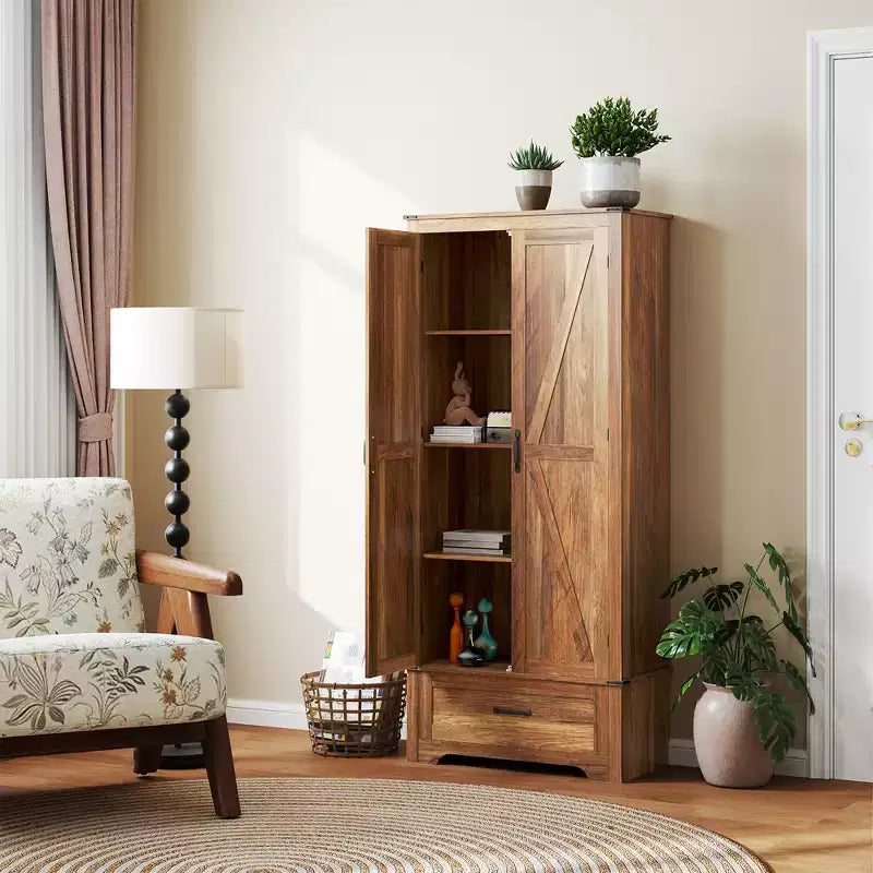 HOMCOM Credenza a 2 Ante da Cucina, Mobile Dispensa Alto con 2 Ante Scorrevole, Ripiani Regolabili e Cassetto
