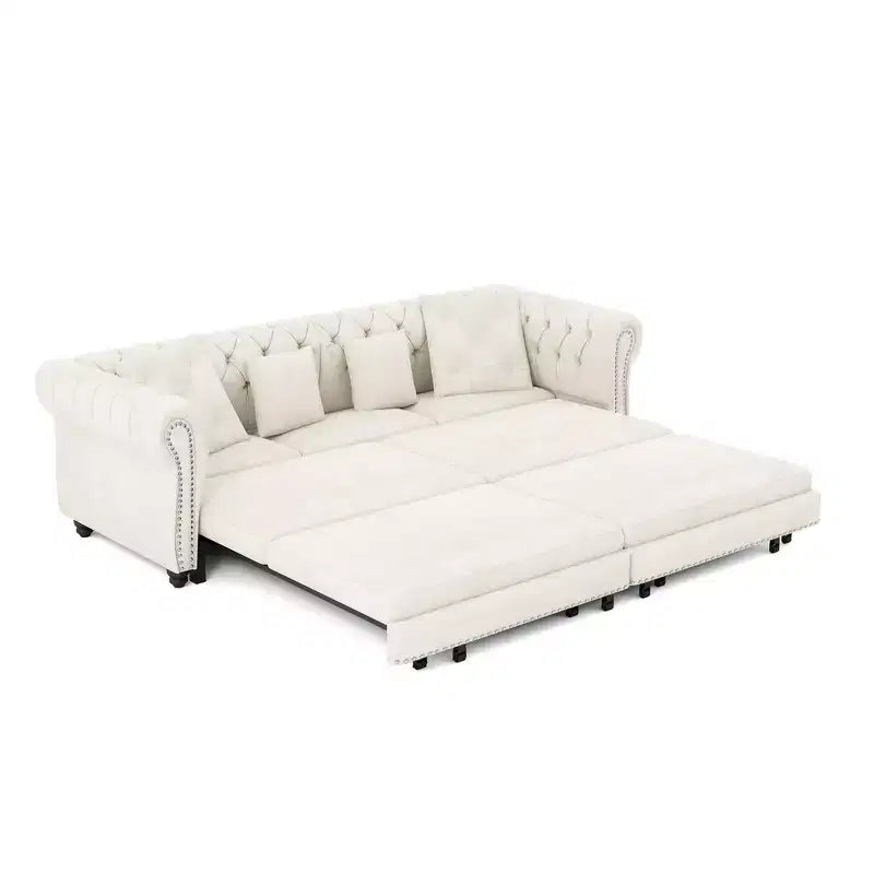 Divano Letto Estraibile 3-in-1 King Size in Velluto Whisen e Divano Letto Convertibile con Ottomana Mobile, Design Trapuntato