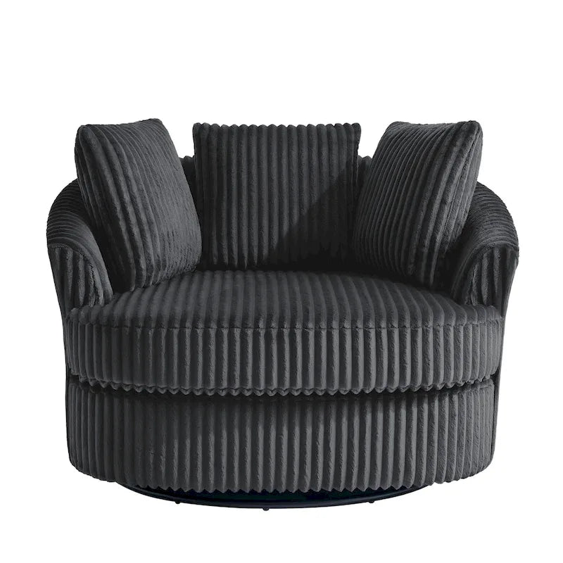 Set di 2 Poltrone Girevoli a Barilotto Oversize da 43" in Velluto a Coste Felpato con Cuscini