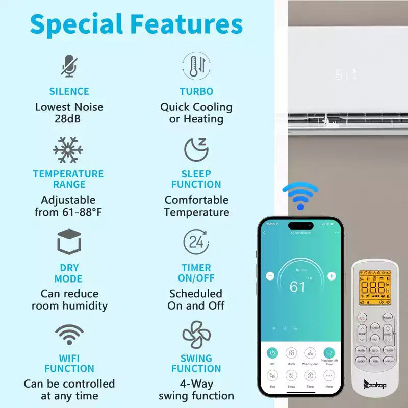 Climatizzatore mini-split Karl Home 3 zone 28000 BTU 20 SEER2 con pompa di calore (9K+9K+18K)