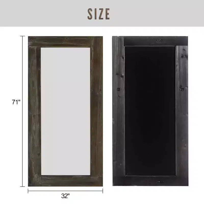 Specchio intero marrone usato, rettangolare ad angolo retto in legno massello, 71x31 pollici (senza staffa)