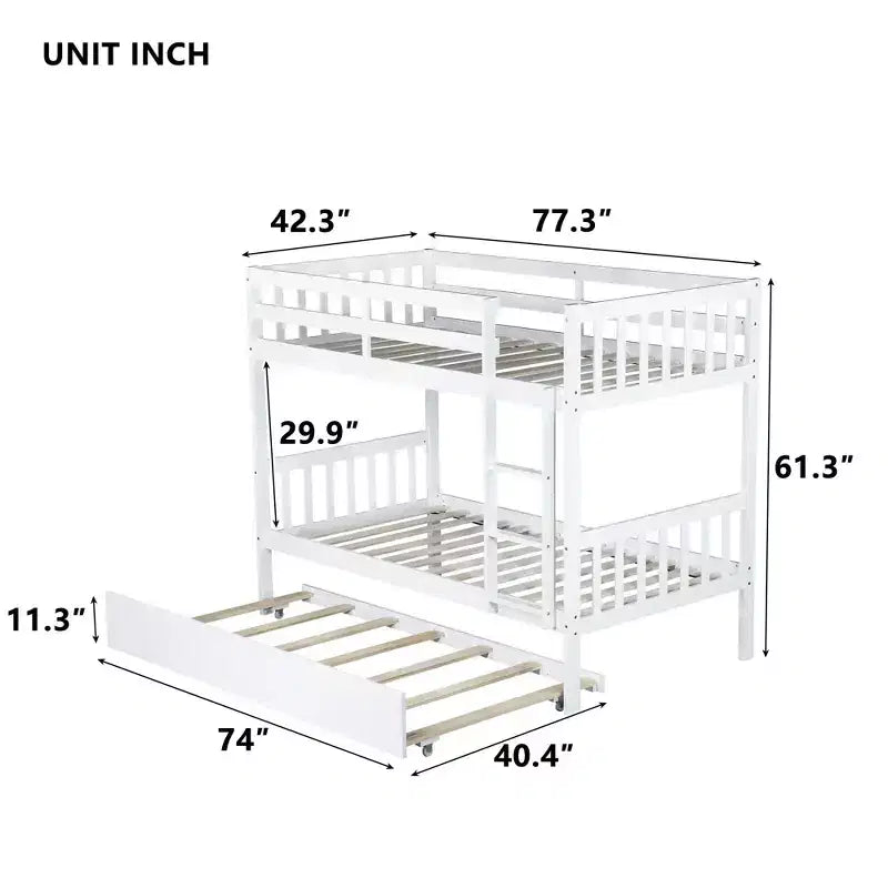 Letto a castello moderno in legno a due piani con letto estraibile, convertibile in 2 letti