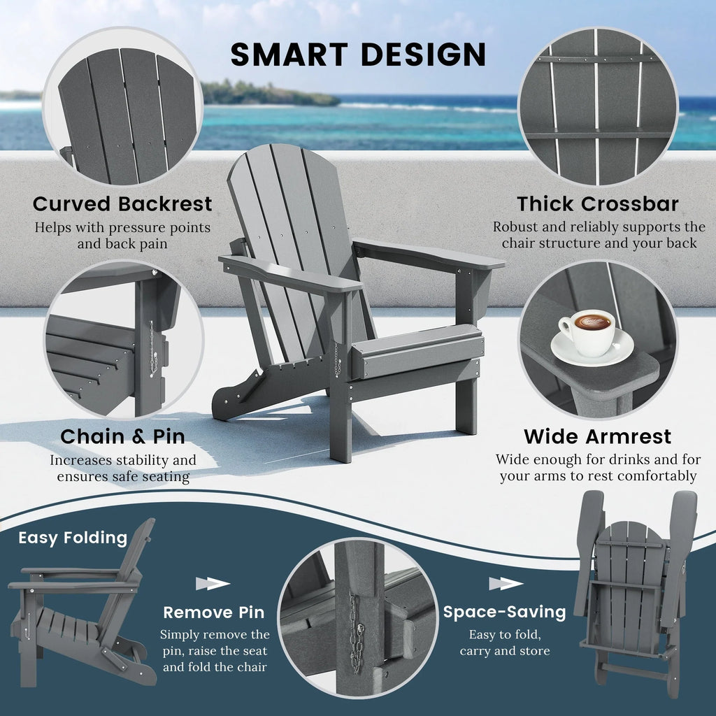 Polytrends Laguna Sedia Adirondack Pieghevole da Esterno per Patio Resistente allo Sbiadimento e alle Intemperie