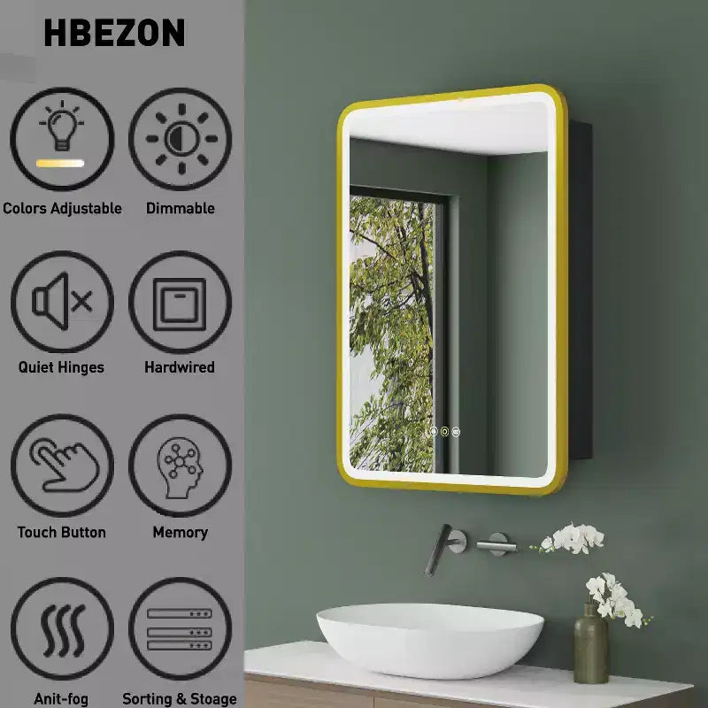 Mobiletto a specchio a LED nero/bianco/oro, anta singola, cerniera sinistra o destra, a incasso o a parete
