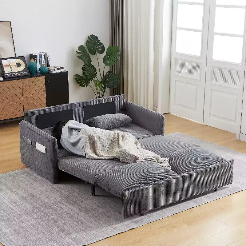 Divano Letto Convertibile in Velluto a Coste 3-in-1 con Letto Estraibile 64.5