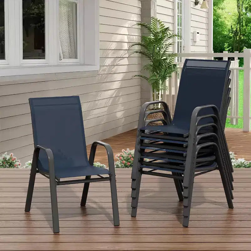 Chaises de patio, Lot de 4/6 chaises de salle à manger empilables d'extérieur en textilène léger résistant aux intempéries avec accoudoirs pour jardin, terrasse de piscine