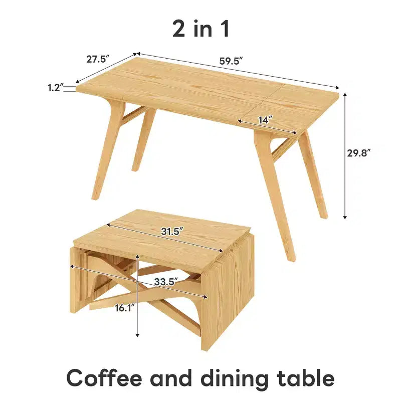 Tavolino da Caffè 2 in 1, Tavolo da Pranzo Estensibile, Tavolo Regolabile in Altezza per Casa e Ufficio, Salvaspazio - ModernLuxe