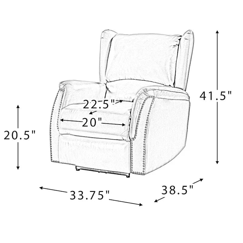 Poltrona reclinabile elettrica in vera pelle con porta USB - Set di 2 con schienale a orecchioni e borchie