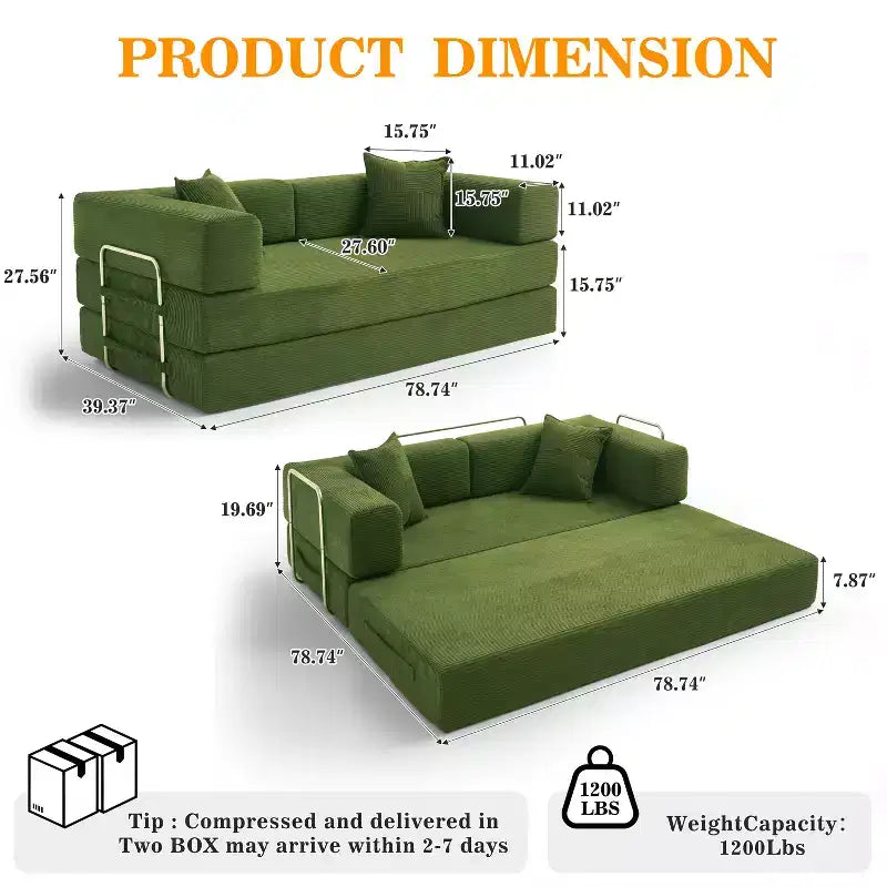 Dyonery 78Divano Letto Pieghevole Convertibile in Corduroy King Size Divano Letto a Pavimento Combinazione 4-in-1 Divano Modulare Componibile Divano Comodo Pieghevole.