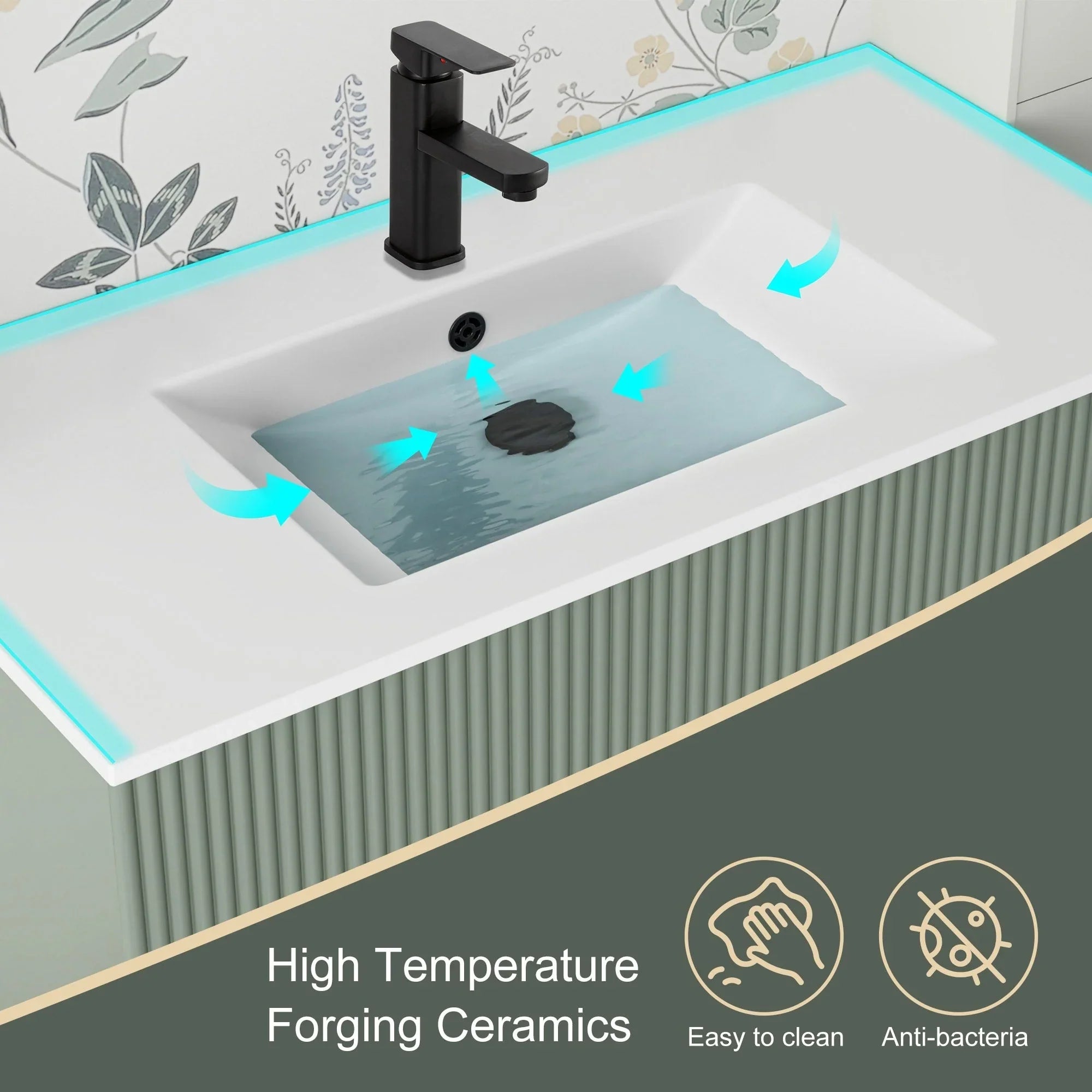 Mobile bagno 30/36/48 Wavy Line con lavabo e rubinetto