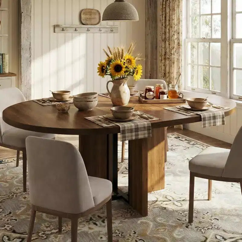 Tavolo da pranzo rotondo allungabile 47-63 per 4-8 persone, tavolo da cucina allungabile in legno stile rustico con struttura in metallo, salvaspazio ovale per appartamento, grigio retrò