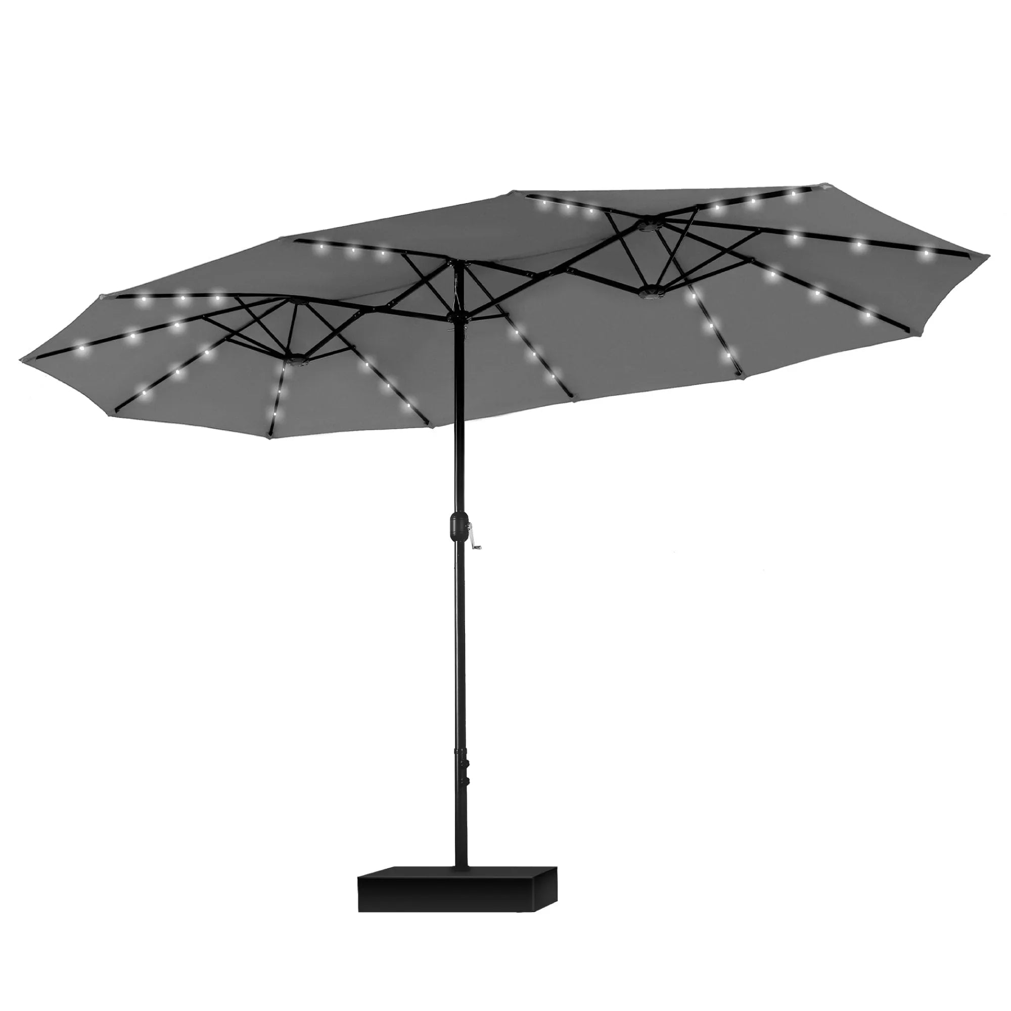 MAISON ARTS Ombrellone rettangolare da esterno a manovella con doppia falda da 4,5 metri, con luci a LED solari e base inclusa