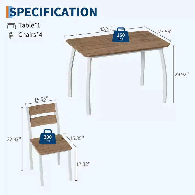 Tavolo e sedie da cucina con struttura in metallo, set da 5 pezzi, con design smussato