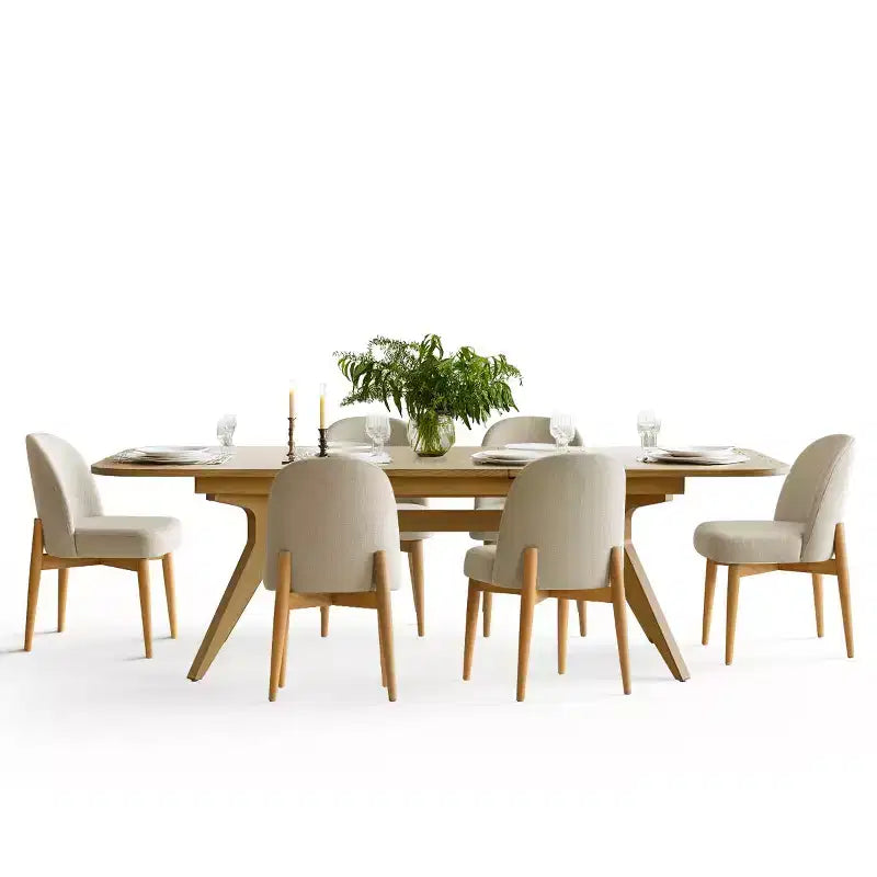Set da pranzo da 7 pezzi, tavolo allungabile 78-96 con base a cavalletto e sedie imbottite con gambe in legno massello-Panipeachy