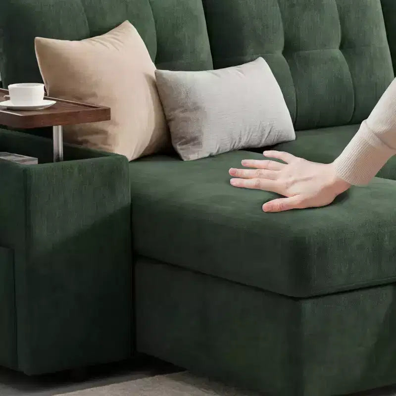 Divano letto componibile modulare Dyonery 112 con letto estraibile, divano componibile a U con contenitore, divani con seduta extra ampia e profonda per soggiorno