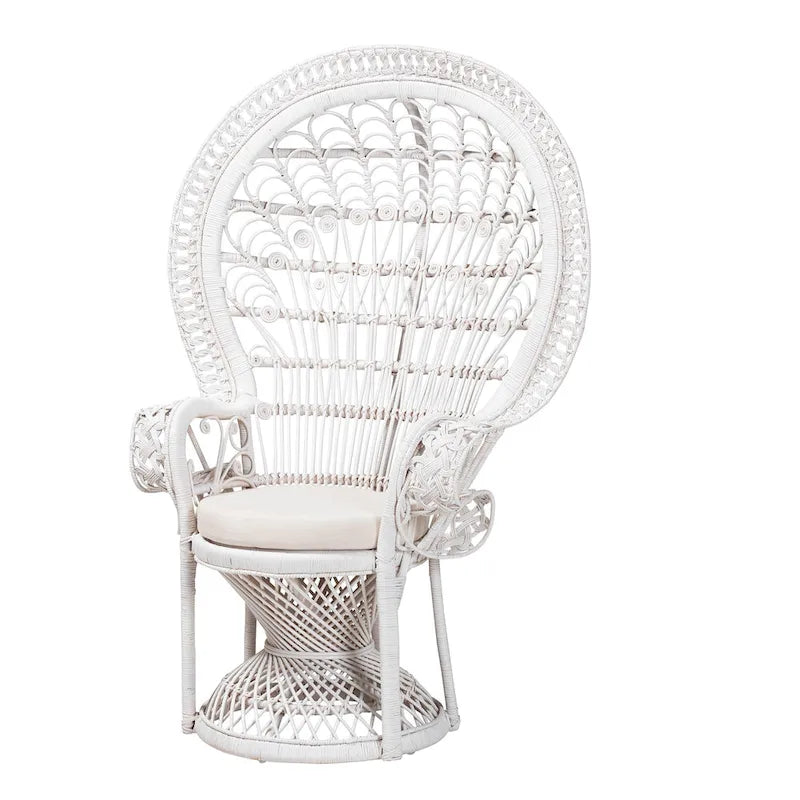 Sedia Kallima Pavone in Rattan Naturale Bianco Bohemien Moderno