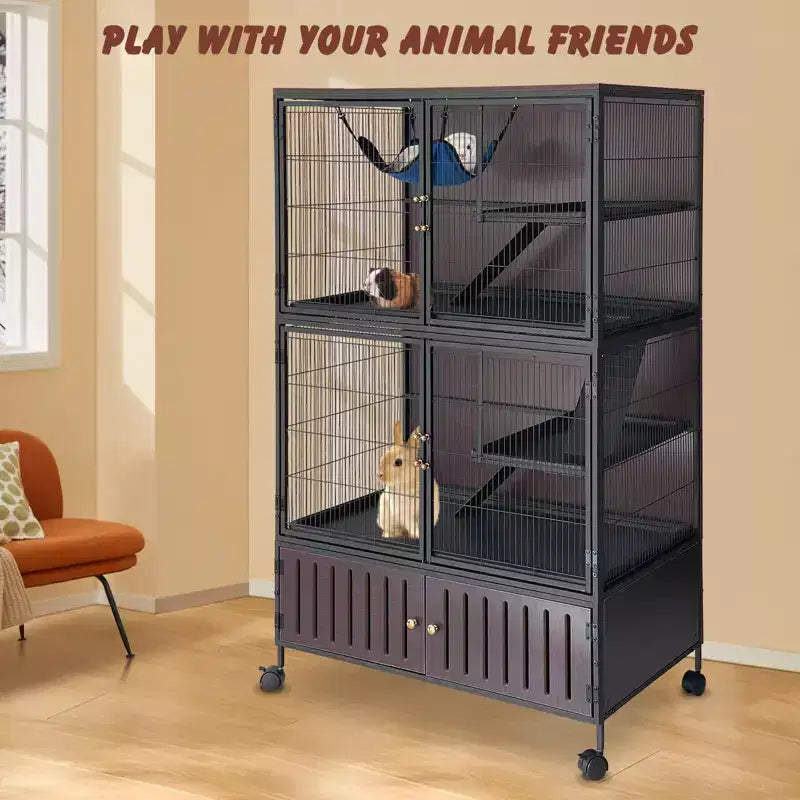 Gabbia per animali di piccola taglia, Gabbia per furetti - Habitat a 5 livelli da 150 cm con mobiletto, include amaca/ruote/rampe rimovibili/vassoi facili da pulire