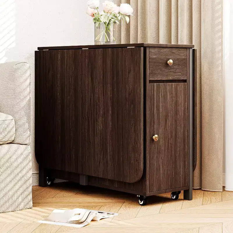 ATJafurn Tavolo da Pranzo Pieghevole da 150 cm con Ante a Scomparsa Salvaspazio, Tavolo da Cucina Rettangolare Allungabile in Legno con Ruote e Contenitore