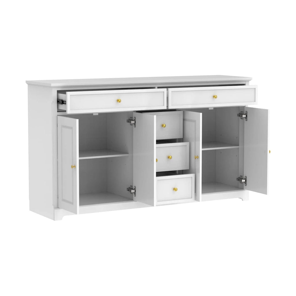 59.1'' Credenza Buffet Bianco Laccato Moderno Metà Secolo Contemporaneo