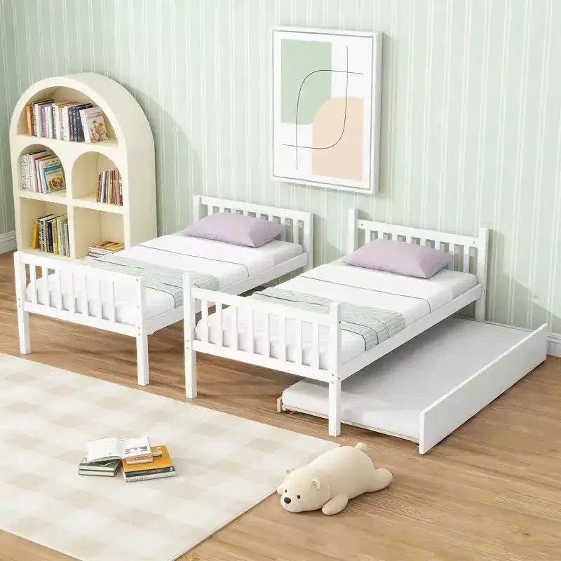 Letto a castello moderno in legno a due piani con letto estraibile, convertibile in 2 letti