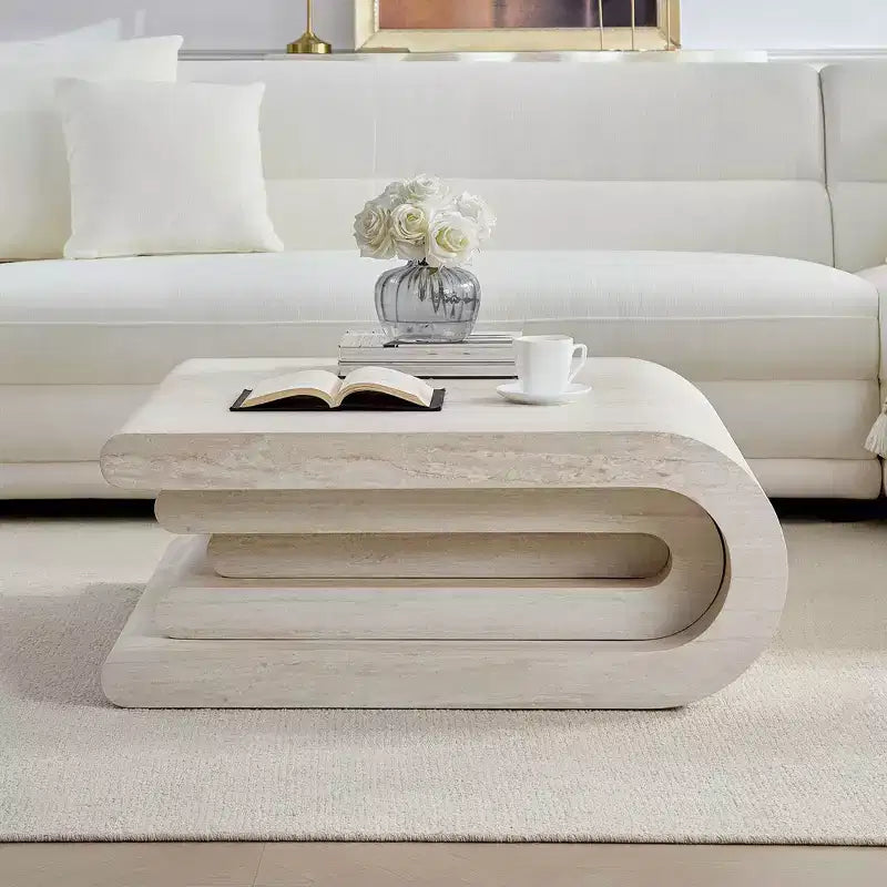 Tavolino moderno stratificato con motivo in travertino GDFStudio Laurine