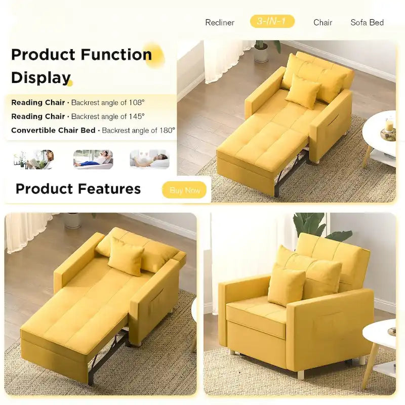 Poltrona letto trasformabile, 3 in 1, vari colori, per 1 persona