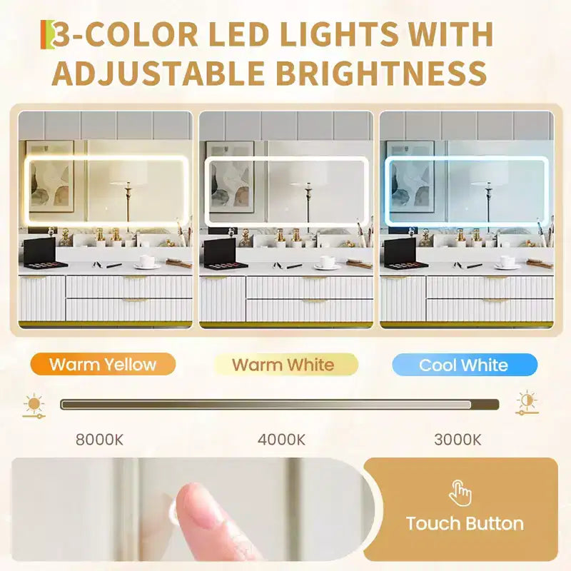 Toeletta con specchio e luci, specchio con LED integrati, ampi cassetti portaoggetti per cosmetici e prodotti da bagno